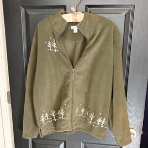 Christopher & Banks Olive Utility Jacket with Tree Motif